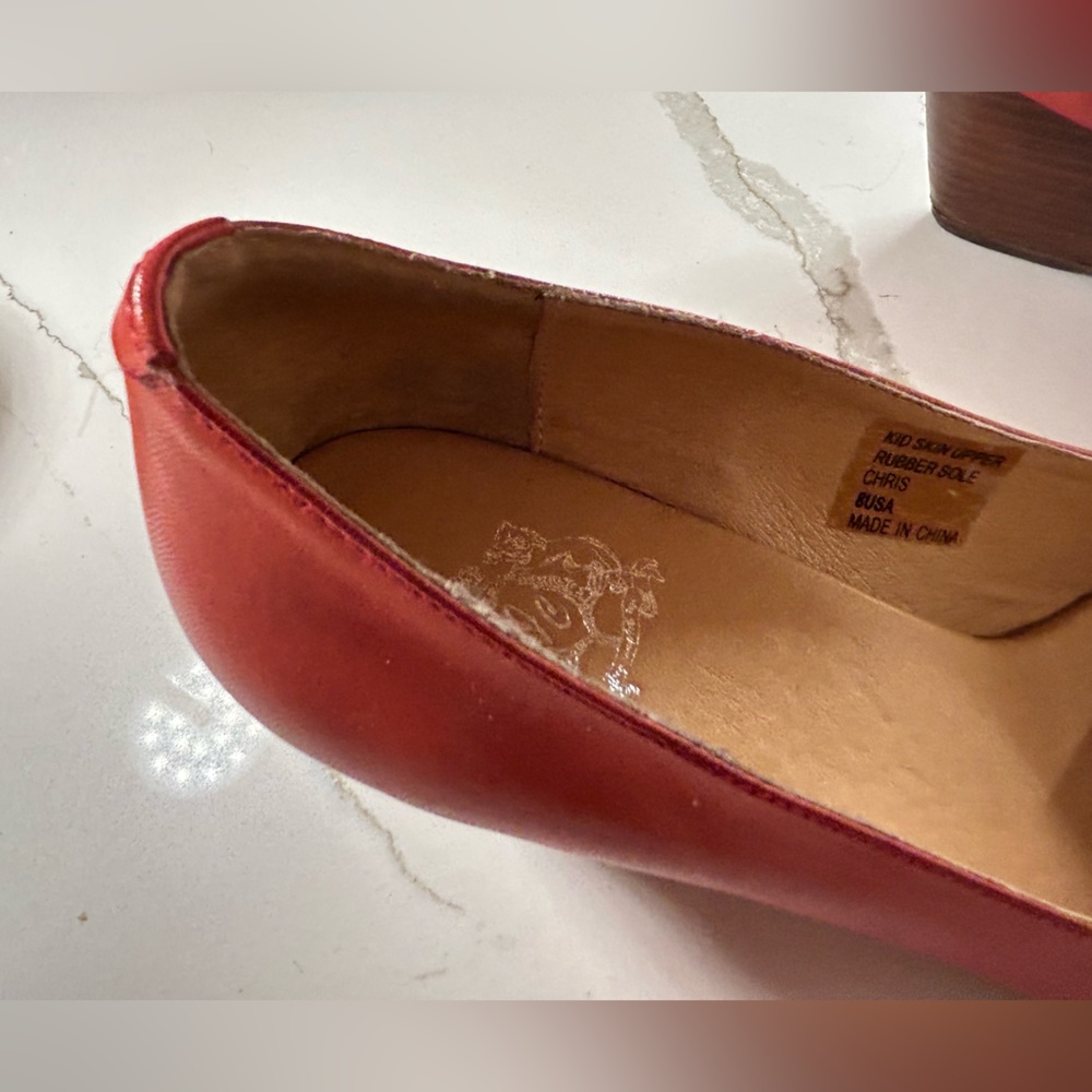 Red leather & wood wedge heels - Picture 4 of 13